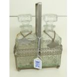 2 X GLASS DECANTERS WITH SHERRY & PORT WINE LABELS & CARRIER