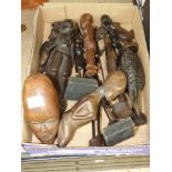 BOX OF MIXED WOODEN AFRICAN FIGURES