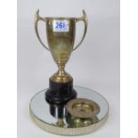 HALLMARKED SILVER TROPHY & STAND, FIRST SPIRAX ENGINEER 1966 + HALLMARKED SILVER DISH M.P.M.C THE