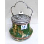 CIRCA 1900, CERAMIC & METAL BISCUIT BARREL