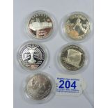 5 X USA SILVER ONE DOLLAR PROOF COINS, 1987 US CONSTITUTION 200th ANNIVERSARY, 1988 OLYMPIAD, 1991