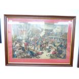 LARGE FRAMED & GLAZED PRINT OF THE DEATH OF NELSON AT THE BATTLE OF TRAFALGAR H 68CM X W 91CM