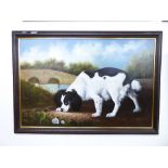 JOHN GRAY SIGNED OIL ON CANVAS OF A SPANIEL H 70CM X W 101CM