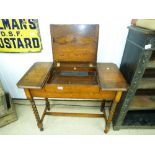 VINTAGE OAK WRITING DESK WITH LABEL READING 'BRITISHER'