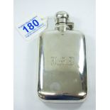 HALLMARKED SILVER RECTANGULAR SPIRIT FLASK (MARKS RUBBED), 100.65 grams