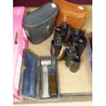 2 PAIRS OF BINOCULARS & CASED HANDHELD MAGNIFIER