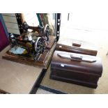 2 CASED VINTAGE SEWING MACHINES, SERAT & JONES