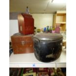 LARGE VINTAGE COOKING POT & 2 WOODEN CASES