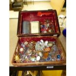 INLAID WOOD JEWLLERY BOX (A/F) & COSTUME JEWELLERY