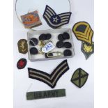 QUANTITY OF CLOTH BADGES INCLUDING SOME MILITARY + RED CROSS BUTTONS