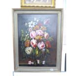 SIGNED OIL ON CANVAS, STILL LIFE OF FLOWERS H 94CM X W 73CM