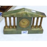 ONYX MANTEL CLOCK IN THE STYLE OF THE PARTHENON 16 X 24 CMS