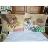 2 SIGNED TREASURE ISLAND WATER COLOURS BY JOHN WORSLEY, DATED 1972 H 52CM X W 65CM - H 48CM X W