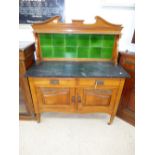 MARBLE TOPPED WASH STAND WITH TILED BACK SPLASH
