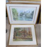 ST JAMES' PARK WATERCOLOUR BY S WRIGHT & HARRY RILEY COUNTRY HOUSE PAINTING