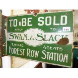 ENAMEL DOUBLE SIDED ADVERTISING SIGN FOR SWAN & SLACK ESTATE AGENTS FOREST ROW STATION EAST SUSSEX H