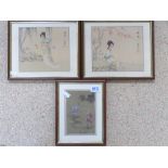 3 X SIGNED JAPANESE SILK PICTURES