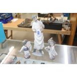 3 X LLADRO FIGURES ( 1 WITH CHIP TO HAND)