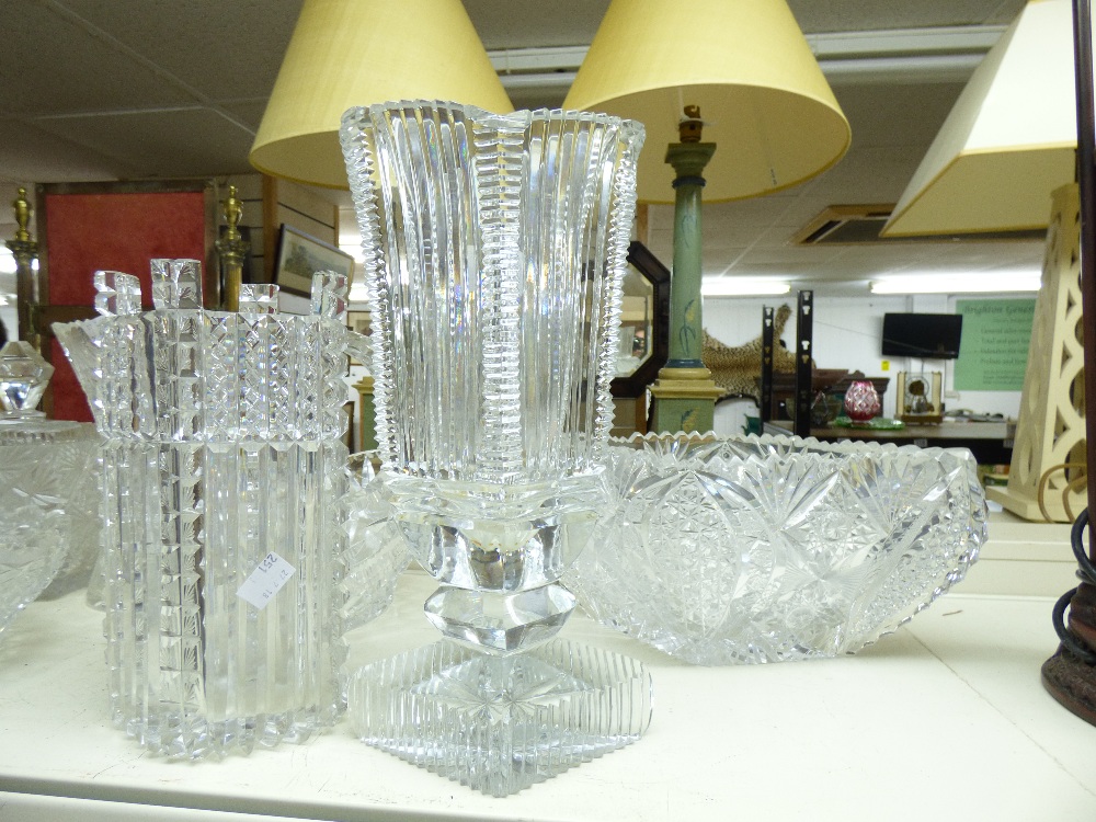 LARGE QUANTITY OF CUT GLASS ITEMS INCLUDING BASKET & VASES - Image 2 of 3