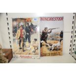 2 X METAL ADVERTISING SIGNS FOR REMINGTON + WINCHESTER SHOTGUNS & CARTRIDGES