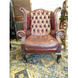 OX BLOOD LEATHER WINGBACK ARMCHAIR