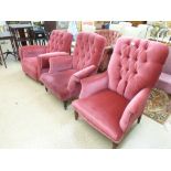 3 X PINK UPHOLSTERED ARMCHAIRS