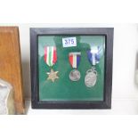 CASED DISPLAY OF 3 X MEDALS, WW11 THE ITALY STAR, GEORGE V1 CORONATION & A MASONIC MEDAL