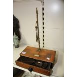 SET OF BRASS SCALES ON A MAHOGANY BASE WITH DRAWER C.STEVENS & SON GOSWELL ROAD LONDON