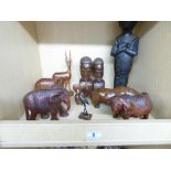 QUANTITY OF WOOD, HORN & STONE AFRICAN STYLE FIGURES