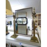 VANITY MIRROR ON BRASS, COLUMN SUPPORTS