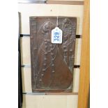 WMF ART NOUVEAU COPPER PLAQUE ON A WOODEN BASE 25 X 23 CMS