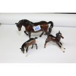 3 X BESWICK HORSES, 1 A/F