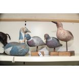 4 X CARVED WOOD, PAINTED DECOY BIRDS