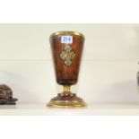 19th CENTURY BRASS & OAK ECCLESIASTICAL VASE 26 CMS