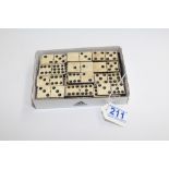 SET OF 52 ANTIQUE BONE & EBONY DOUBLE NINES DOMINOES