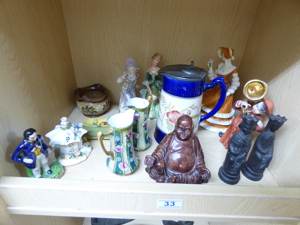 MIXED LOT OF VINTAGE ITEMS INCLUDING DOULTON LAMBETH AND COALPORT FIGURE