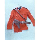 ROYAL CANADIAN MOUNTED POLICE UNIFORM, RED SERGE JACKET, BREECHES, BELT WITH CROSS STRAP & HOLSTER