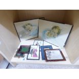 2 X FRAMED & GLAZED CHAZ WILLIAMS BABY PRINTS, VICTORIAN PHOTOTGRAPHS & POSTCARD + OTHERS