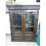 LARGE CARVED OAK DISPLAY / BOOK CASE