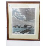 NICK HAYLEY SIGNED 'PRINCESS FLYING BOAT ON SOUTHAMPTON WATER' FRAMED PRINT 68 X 77 CMS