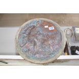 MOUNTED COPPER ROUNDEL OF A CLASSICAL HUNTRESS 37 CMS DIAMETER