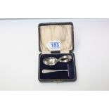 HALLMARKED SILVER SPOON & PUSHER (BOXED)