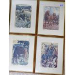 4 X FRAMED & GLAZED FARMING/HORSE PRINTS