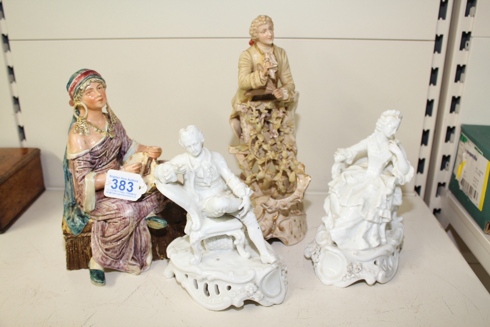 4 X CERAMIC FIGURINES IN THE STYLE OF MEISSEN