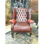 OX BLOOD LEATHER WINGBACK ARMCHAIR