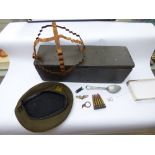 QUANTITY OF MILITARY ITEMS, INCLUDING, HAND GRENADE BOX, SS HELMET CAMOUFLAGE FRAME, SOUTH VIETNAM