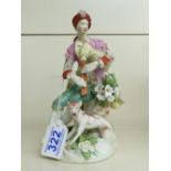 18th CENTURY ( POSSIBLY BOW ) PORCELAIN FIGURE, YOUTH WITH BAGPIPES.A/F 20 CMS