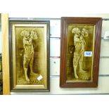 PAIR OF VICTORIAN FRAMED POTTERY REFIEF PLAQUES 1 X A/F
