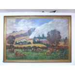 OIL PAINTING OF A RURAL SCENE BY SUSSEX ARTIST JAMES EATOCK `130 X 90 CMS