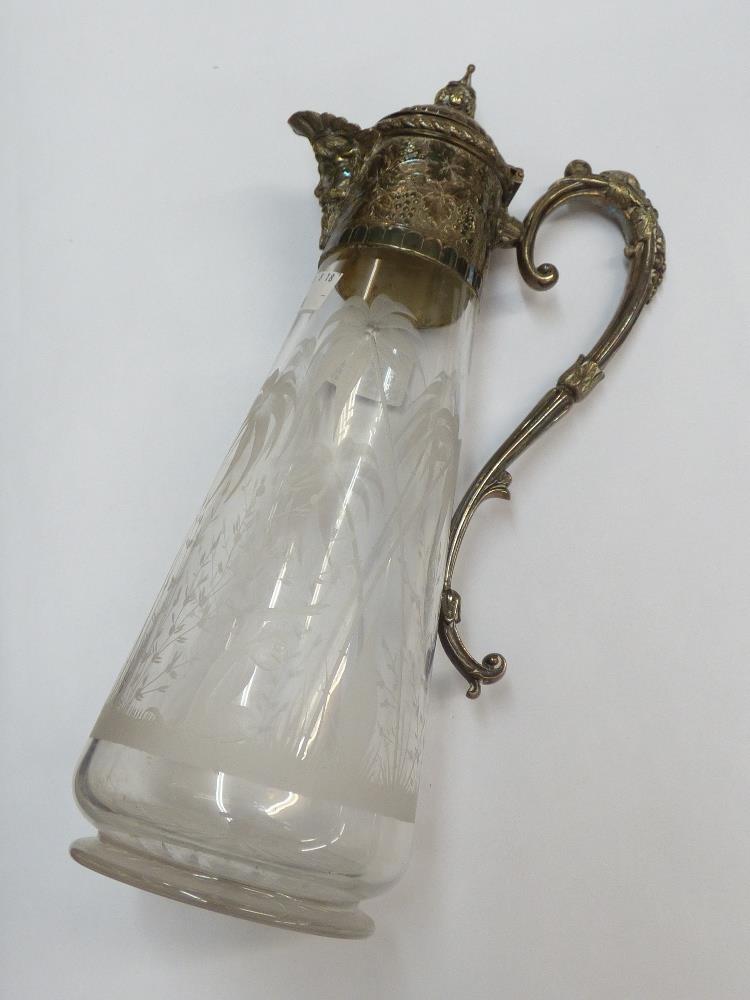 CLARET JUG ETCHED WITH COCONUT TREES & MONKEYS - Image 5 of 6